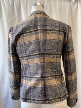 PEERLESS, Beige, Navy Blue, Beige, French Blue, Black, Wool, Tweed, Plaid, Notched Lapel, Single Breasted, 2 Buttons, 3 Pockets