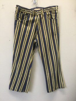 Mens, Pants, N/L, Denim Blue, Mustard Yellow, Yellow, Cotton, Stripes - Vertical , Ins:25, W:32, Twill, Boot Cut, Zip Fly, 5 Pockets, **Have Been Hemmed Quite Short