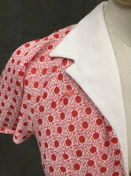 N/L, Red, White, Polyester, Dots, Speckled, Halter, Surplice, Crop Top, Raglan Flutter Short Sleeves, Notched Shawl Collar, Solid White Band to Tie Back