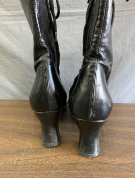 LA DUCA, Black, Leather, Solid, Mid Calf Length, Lace Up, Side Zipper, Curved 2.5" Heel, Victorian Inspired Reproduction, Dance Shoe