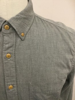 J. CREW, Heather Gray, Cotton, Solid, Button Front, Collar Attached, Button Down Collar, Long Sleeves, 1 Pocket