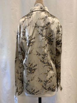 Womens, Blouse, CARRY BACK, Beige, Gold, Black, Silk, Floral, Asian Inspired Theme, 12, Brocade, L/S, Button Front, Collar Attached