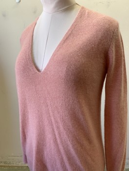 Womens, Pullover, THEORY, Dusty Rose Pink, Cashmere, Solid, M, Knit, Deep Plunging V-neck, Long Sleeves