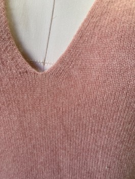 Womens, Pullover, THEORY, Dusty Rose Pink, Cashmere, Solid, M, Knit, Deep Plunging V-neck, Long Sleeves