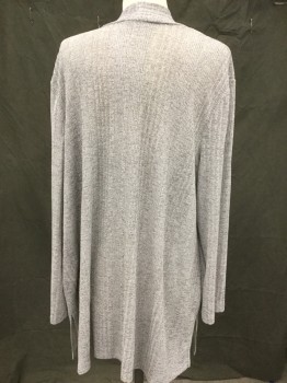 Womens, Sweater, KASPER, Heather Gray, Polyester, Elastane, 2 Color Weave, Plaid-  Windowpane, XL, Long Sleeves, Open Front,  Ribbed, Stretchy, Side Slits Knee Length