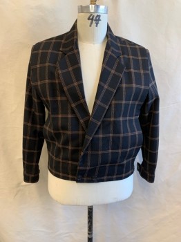 NL, Black, Beige, Burnt Orange, Wool, Plaid, Notched Lapel, Double Breasted, Button Front, Long Sleeves