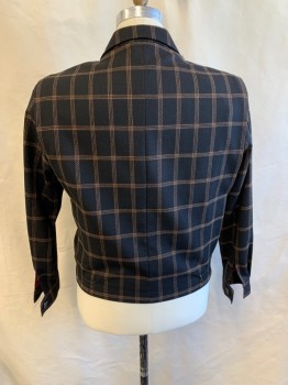 NL, Black, Beige, Burnt Orange, Wool, Plaid, Notched Lapel, Double Breasted, Button Front, Long Sleeves