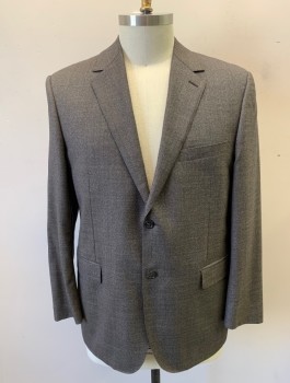 Mens, Sportcoat/Blazer, JOSEPH BACH, Brown, Dusty Brown, Wool, 2 Color Weave, 46R, Single Breasted, Notched Lapel, 2 Buttons, 3 Pockets, Beige Lining