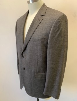 Mens, Sportcoat/Blazer, JOSEPH BACH, Brown, Dusty Brown, Wool, 2 Color Weave, 46R, Single Breasted, Notched Lapel, 2 Buttons, 3 Pockets, Beige Lining