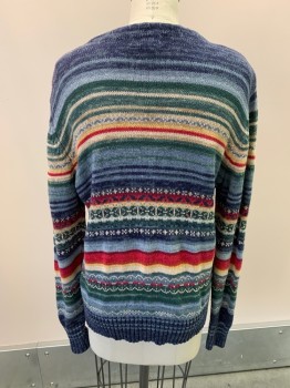 Womens, Sweater, TIARA, Navy Blue, Lt Blue, Green, Beige, Red, Ramie, Cotton, Stripes - Horizontal , S, Knit, V-N, Zip Front, Padded Shoulders