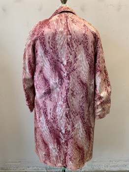 Womens, Coat, NL, Dusty Rose Pink, Maroon Red, Wine Red, Nylon, Cotton, Abstract , Leaves/Vines , B: 42, REVERSIBLE, Collar Attached, Single Breasted,  Button Front, 2 Pockets, Reverse Side is Black with Self Verical Stripe Pattern
