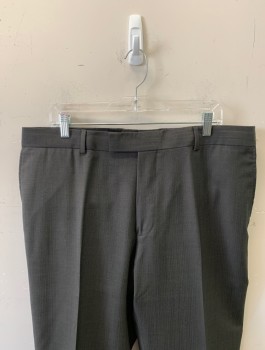 Mens, Suit, Pants, HUGO BOSS, Gray, Wool, Solid, Ins:32, W:38, Flat Front, Tab Waist, Zip Fly, 4 Pockets