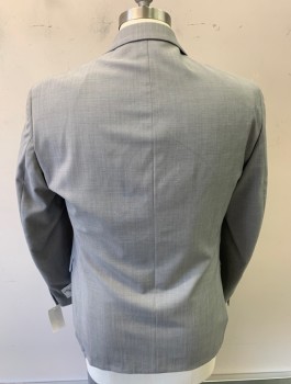 CALVIN KLEIN, Lt Gray, Wool, Solid, Notched Lapel, 2 Button Front, 2 Aux Pockets 2  Back Vents