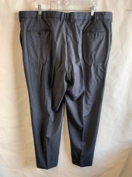 SAKS FIFTH AVENUE, Charcoal Gray, Wool, Silk, Heathered, Zip Front, Button Closure, F.F, 4 Pockets, Creased Front