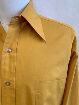 Mens, Shirt, SEARS, Goldenrod Yellow, Polyester, Cotton, Solid, 32, 15.5, Button Front, Pointy Collar Attached, Long Sleeves, Button Cuff, 1 Pocket
