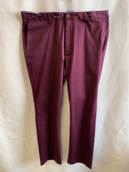 Mens, Casual Pants, TOMMY BAHAMA, Red Burgundy, Cotton, Lyocell, Solid, 32, 38, F.F, Zip Front, Button Closure, 4 Pockets