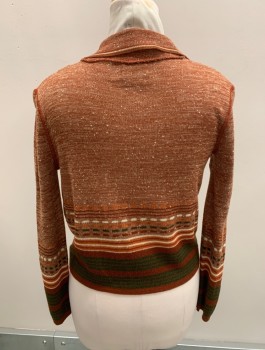Womens, Sweater, SHERIDAN, Sienna Brown, Forest Green, Burnt Orange, Forest Green, Acrylic, Stripes, Heathered, B38, L V-N With Collar, Stripes And Stripes With Dashes