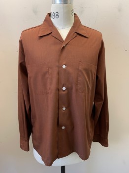 CORTLAND, Rust Orange, Cotton, Solid, Heathered, C.A., Button Front, L/S, 2 Pockets