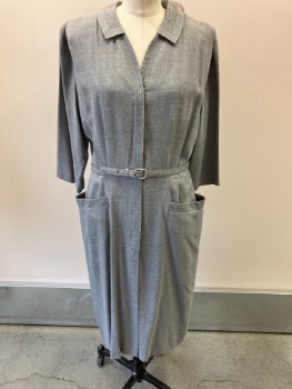 Womens, Dress, LORDLEIGH, Gray, Cotton, Solid, W30, B40, H40, C.A., 3/4 Sleeves, Top Stitching Detail . CF Zip  And Snaps, 2 Large Pkts  CF And CB Pleats Belt Attached