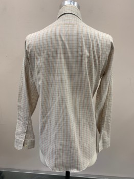 Mens, Dress Shirt, NL, Beige, Baby Pink, Brown, Goldenrod Yellow, Cyan Blue, Poly/Cotton, Stripes - Pin, M, C.A., Button Front, L/S, 1 Pocket