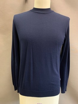 Mens, Pullover Sweater, NO NATIONALITY, Navy Blue, Wool, Solid, C: 40, L, Knit, L/S, Crew Neck,