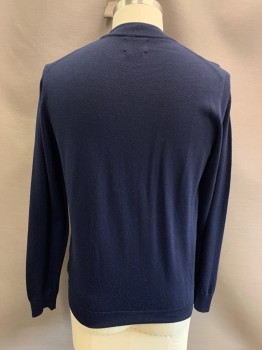 Mens, Pullover Sweater, NO NATIONALITY, Navy Blue, Wool, Solid, C: 40, L, Knit, L/S, Crew Neck,
