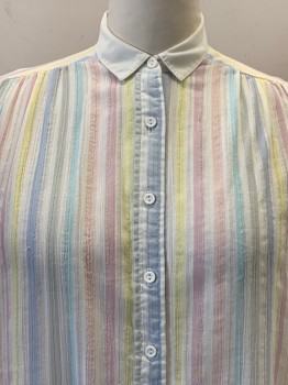 DON KENNY, White, Lt Pink, Lt Yellow, Lt Blue, Polyester, Cotton, Stripes, S/S, Button Front, Collar Attached, Transparent