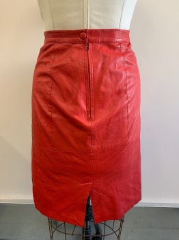 Womens, Skirt, NO LABEL, Red, Leather, Solid, H42, W36, Pencil Skirt, CF Leather Floral Applique, CB Zipper, CB Slit