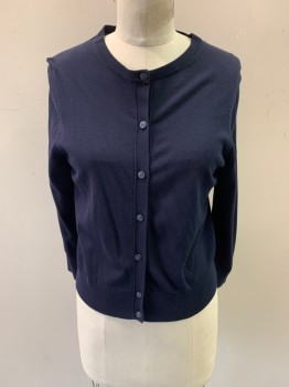Womens, Sweater, ANN TAYLOR, Navy Blue, Polyester, Viscose, Solid, S, L/S, CN, Buttons
