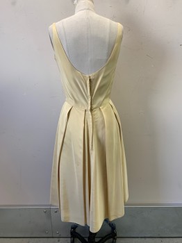 Womens, Cocktail Dress, NO LABEL, Butter Yellow, Polyester, Solid, W26, B34, Sleeveless, V Neck, Pleated Chest, 3 Diamond Broaches, Center Bow, Back Zipper,