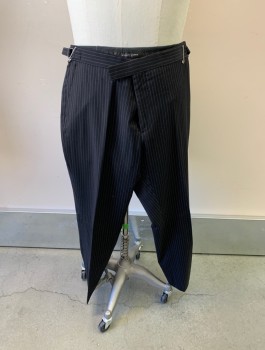 Mens, Suit, Pants, RALPH LAUREN , Black, White, Wool, Stripes - Chalk , 30, 34, Flat Front with Adjustable Side Tabs