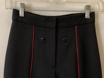 NO LABEL, Black, Red, Polyester, Cotton, Solid, F.F, Red Piping, Zip Front, Decorative Buttons, Made To Order,