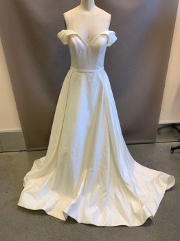 DAVID'S BRIDAL, White, Polyester, Nylon, Sweetheart Neckline, Off The Shoulder, Belted Waist, Ball Gown, Zip Back