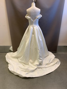 DAVID'S BRIDAL, White, Polyester, Nylon, Sweetheart Neckline, Off The Shoulder, Belted Waist, Ball Gown, Zip Back