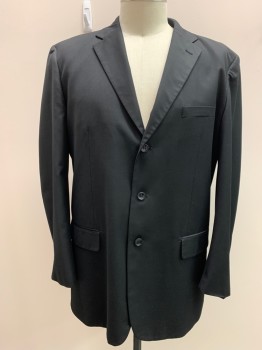 TESSORI, Black, Wool, Solid, Single Breasted, 3 Buttons, Notched Lapel, 3 Pockets, Double Back Vent