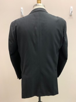 TESSORI, Black, Wool, Solid, Single Breasted, 3 Buttons, Notched Lapel, 3 Pockets, Double Back Vent