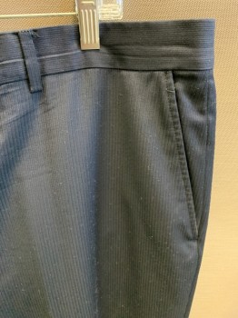 PRONTO UOMO, Black, Navy Blue, Wool, Stripes - Pin, Slant Pockets, Zip Front, F.F, 2 Back Pockets