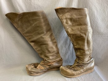 Mens, Historical Fiction Boots , MTO, Brown, Leather, 7.5, Pull On, Pointed Toe, Rubber Soles, Medieval