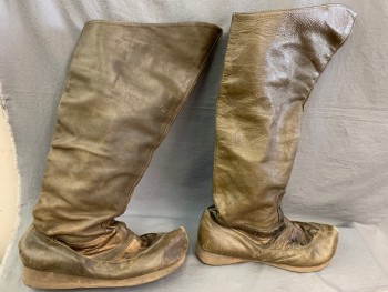 Mens, Historical Fiction Boots , MTO, Brown, Leather, 7.5, Pull On, Pointed Toe, Rubber Soles, Medieval