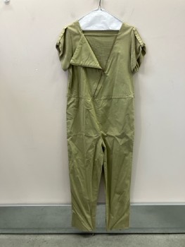 Womens, Jumpsuit, MTO, W:30, B:38, H:40, Avocado, Poly Cotton, Diagonal Front Zipper Close, Mesh Insert Panel Square Neck, Mesh S/S, with Tape Loop Sinchers, Belt Loops, Tapered