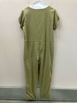 Womens, Jumpsuit, MTO, W:30, B:38, H:40, Avocado, Poly Cotton, Diagonal Front Zipper Close, Mesh Insert Panel Square Neck, Mesh S/S, with Tape Loop Sinchers, Belt Loops, Tapered