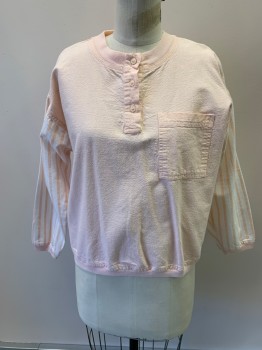 Womens, 1980s Vintage, Piece 1, SEAT COVERS, Lt Pink, Cotton, B: 42, M, W: 30, CN, 1/4 Button Front, 1 Pocket, White Stripe On Sleeves