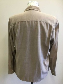 HOUSE OF FASHION, Taupe, Silver, Silk, Stripes - Horizontal , Button Front, Long Sleeves, Collar Attached, 1 Welt Pocket, Solid Sleeves/Collar/Placket