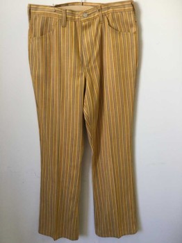 Mens, Pants, WRANGLER, Mustard Yellow, Lt Brown, Blue, Cotton, Stripes - Vertical , Ins:31, W: 32, Vertical Striped Twill, Zip Fly, 4 Pockets, Boot Cut,