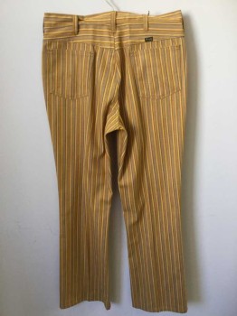 Mens, Pants, WRANGLER, Mustard Yellow, Lt Brown, Blue, Cotton, Stripes - Vertical , Ins:31, W: 32, Vertical Striped Twill, Zip Fly, 4 Pockets, Boot Cut,