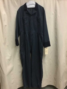 Mens, Coveralls Men, NL, Navy Blue, Gray, Synthetic, Stripes, CH 42, Navy, Gray Stripes, Button Front, Collar Attached, Long Sleeves, 4 Pockets, Navy Trim,