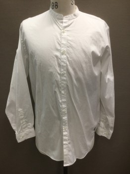 J. PETERMAN, White, Cotton, Solid, Long Sleeve Button Front, Band Collar, Historical Reproduction