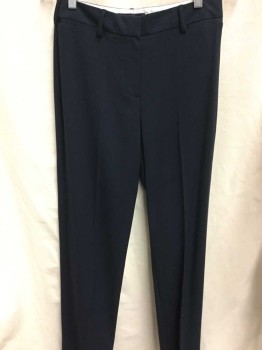 Womens, Slacks, M&S COLLECTION, Navy Blue, Polyester, Solid, 28/29, Flat Front, Faux Welt Pockets at Waistband