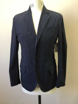 Mens, Sportcoat/Blazer, MONTEDORO, Navy Blue, Nylon, Solid, 36, Single Breasted, 3 Buttons,  3 Pockets, Collar Attached, Notched Lapel,