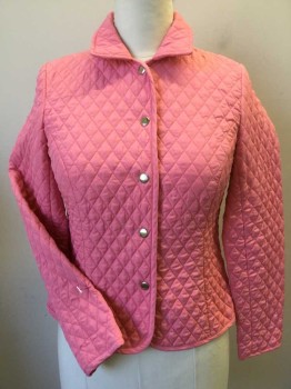 Womens, Jacket, PANTOLOGY, Pink, Lt Olive Grn, Yellow, Off White, Polyester, Diamonds, 8, Quilted, Collar Attached, Metal Snap Front, Long Sleeves,